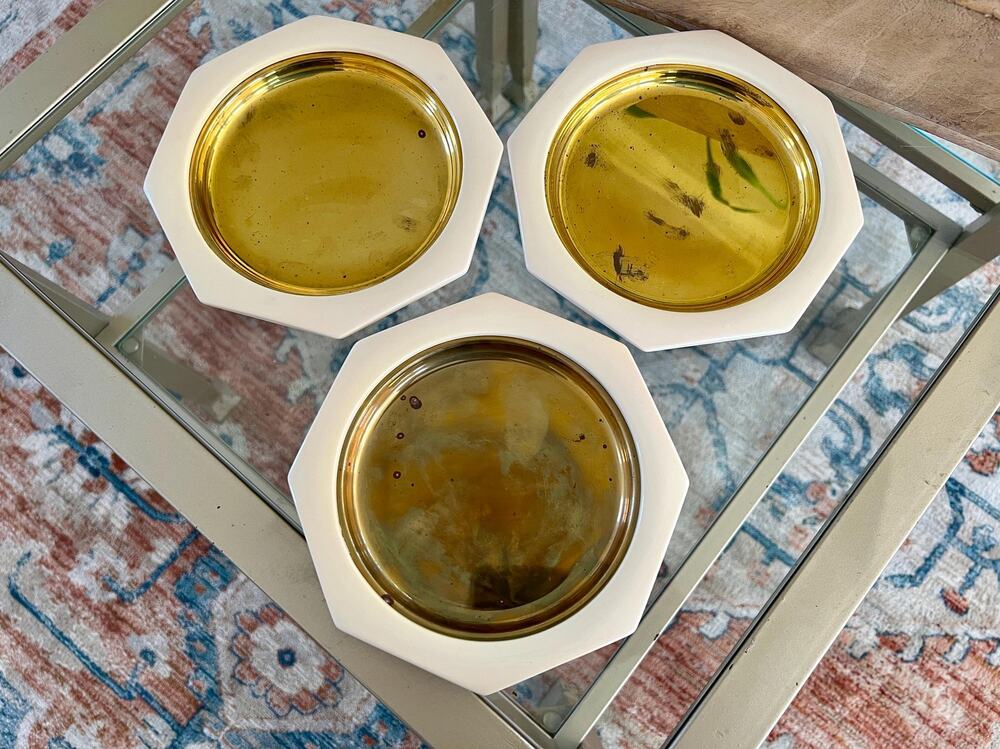 Vintage Made in Italy Brass Plates with Cream Octagon Frame, Set Of 3, MCM